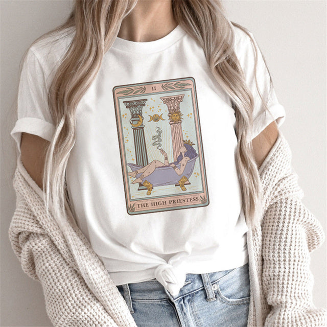Fashion Tarot Women Cartoon Print T-Shirt – Loose Street Style