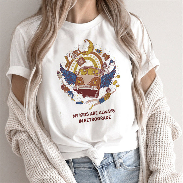 Fashion Tarot Women Cartoon Print T-Shirt – Loose Street Style