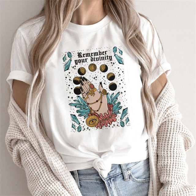 Fashion Tarot Women Cartoon Print T-Shirt – Loose Street Style