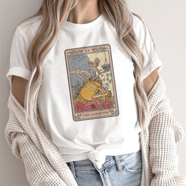Fashion Tarot Women Cartoon Print T-Shirt – Loose Street Style