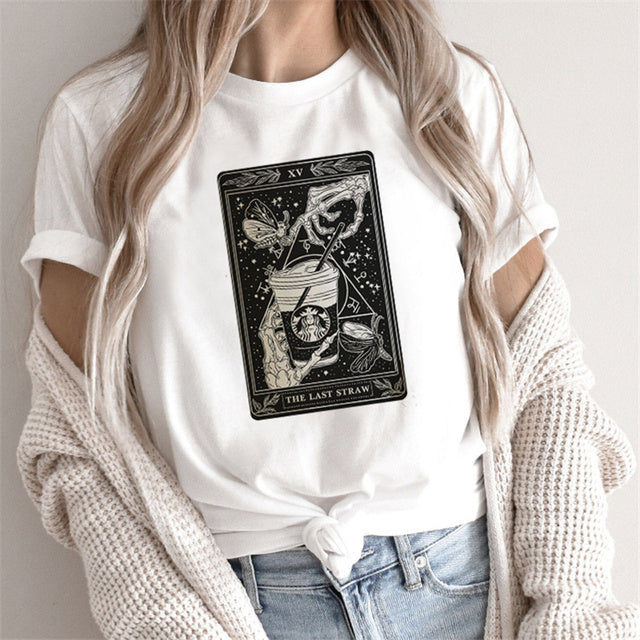 Fashion Tarot Women Cartoon Print T-Shirt – Loose Street Style