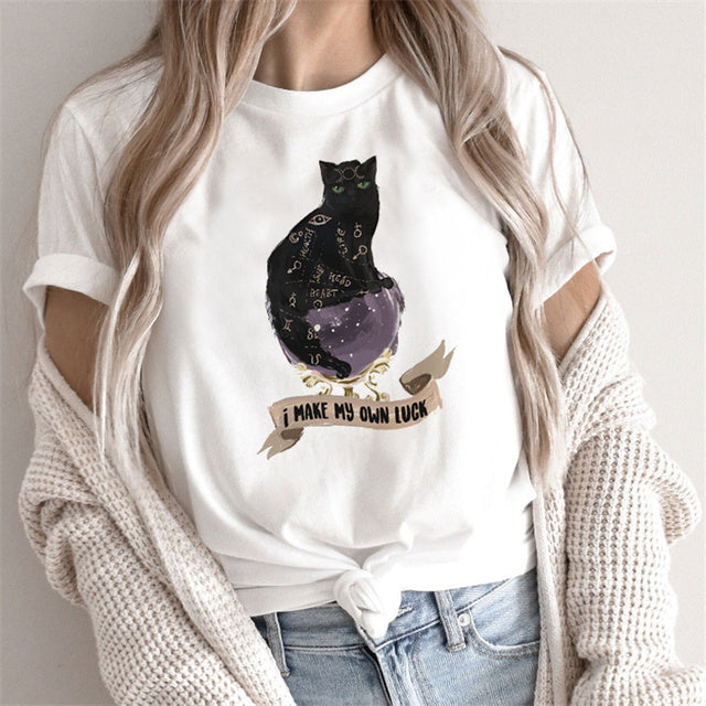 Fashion Tarot Women Cartoon Print T-Shirt – Loose Street Style
